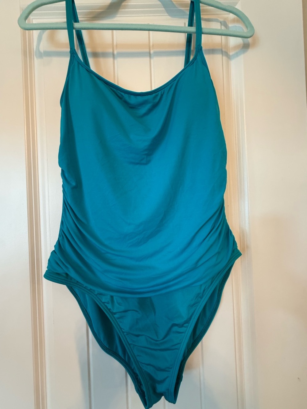 La Blanca Shirred One Piece Swimsuit Teal Green Size 12 Tummy Control